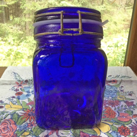 Cobalt Blue Canister Granny's Wire/Bail Slanted Lid Vintage Italy . - Picture 5 of 9